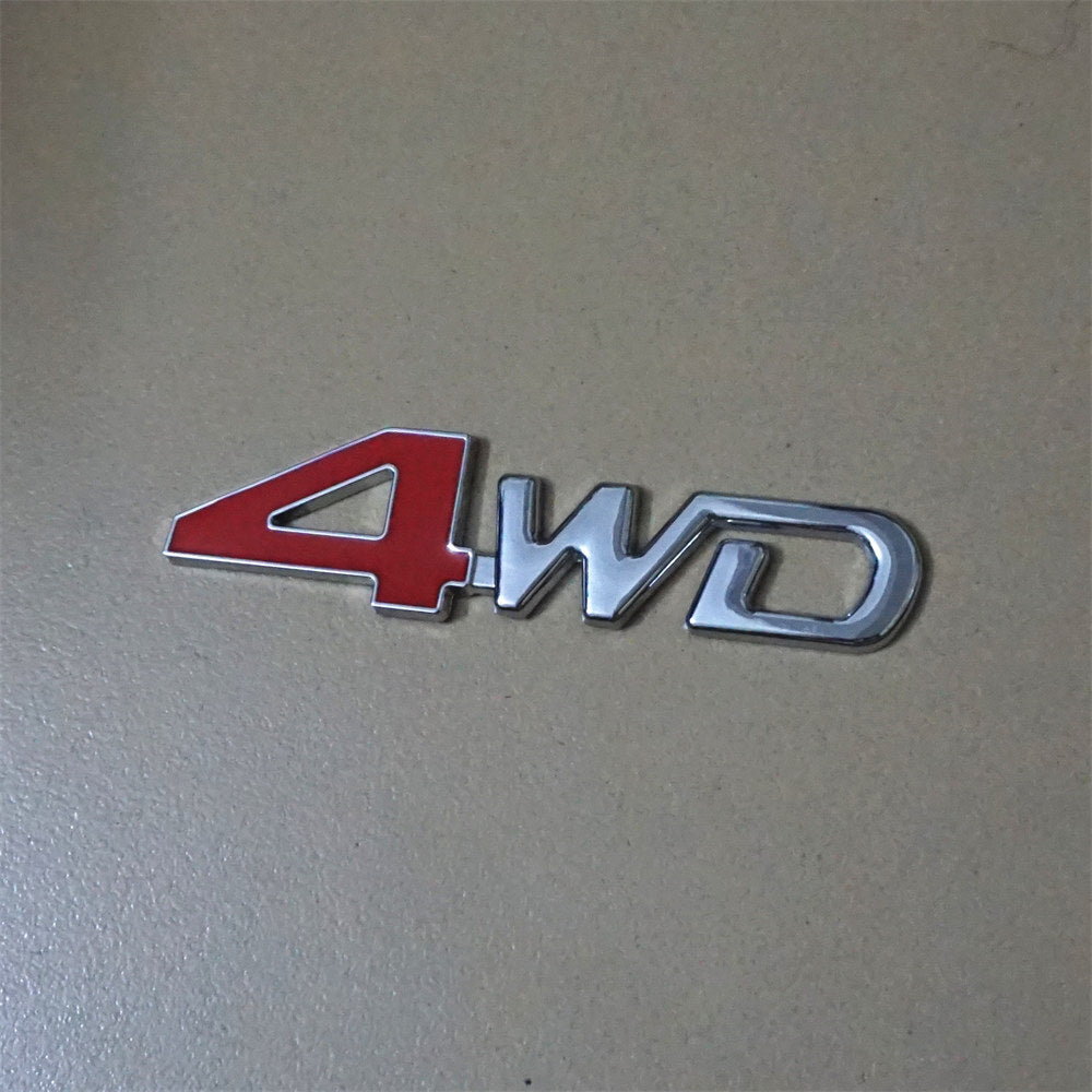 1x 4WD Chrome Silver Red Big Metal Sticker Badge Emblem Decal Engine Car Utility