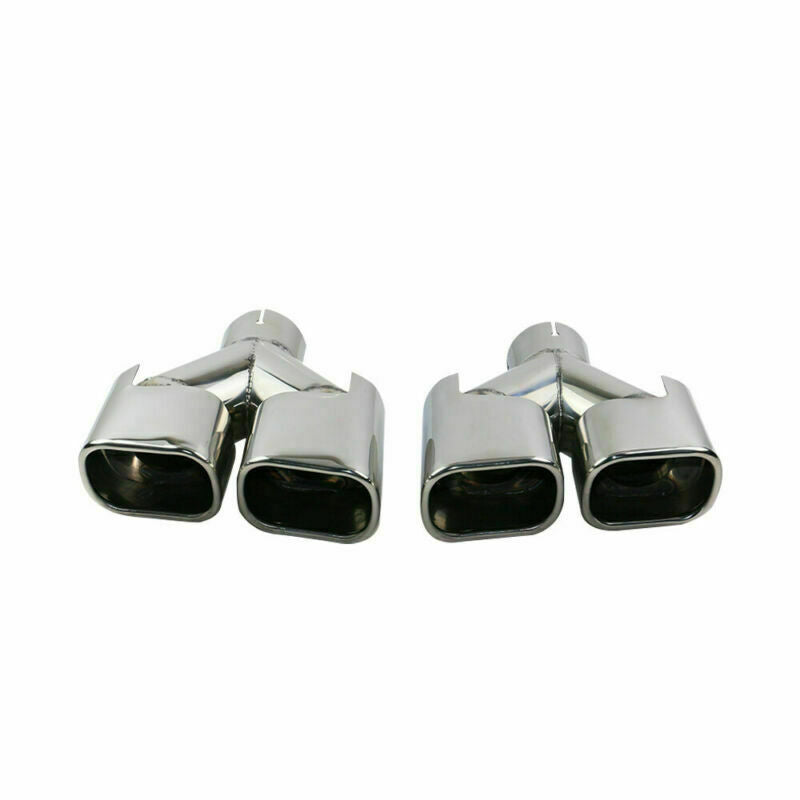 Pair LR 2.5'' Chrome Clamp-on Dual Exhaust Pipe Tips for 2.5inch Square 2PCS