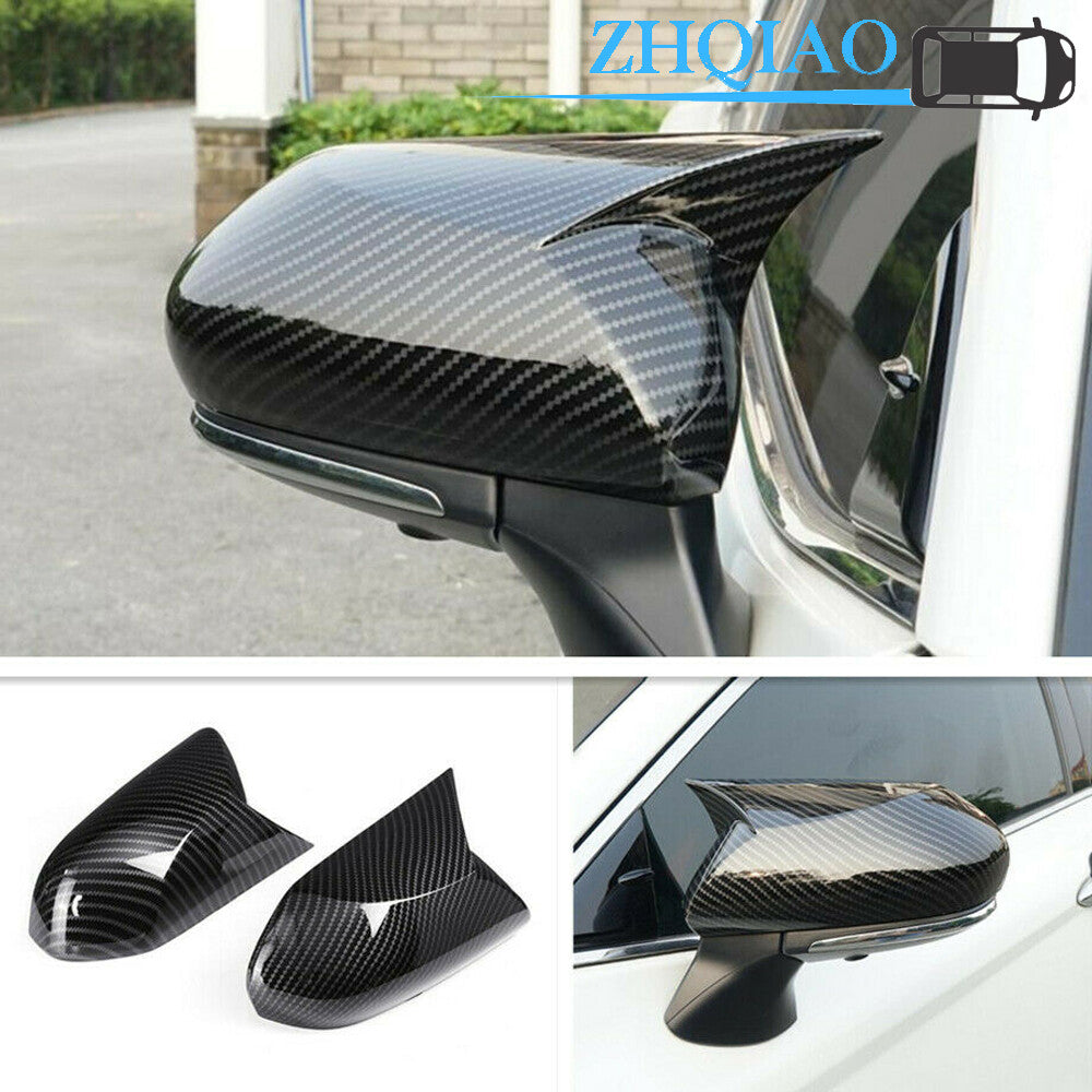 Carbon Fiber Look Ox Horn Rear View Mirror Cover Trim Fit for Toyota for Camry 2018-2020