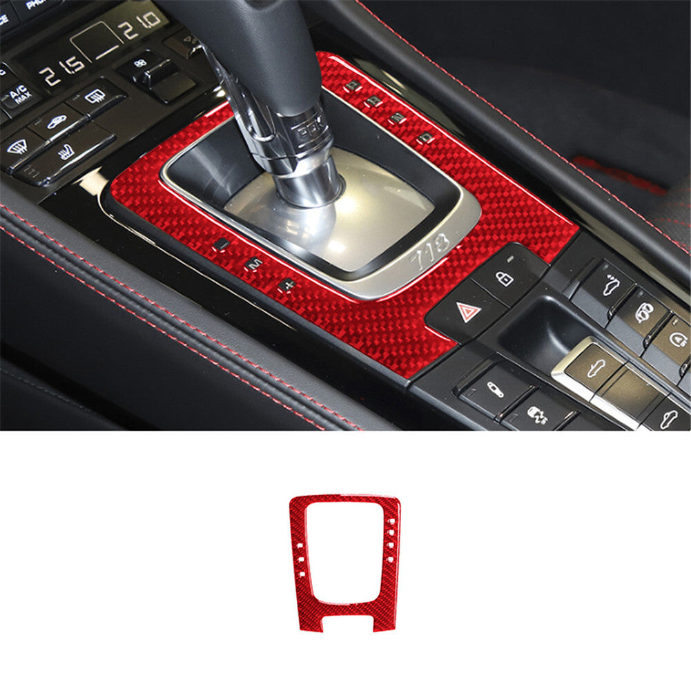 Red Carbon Fiber Interior Gear Shift Panel Cover Trim for Porsche 718 2016-2022