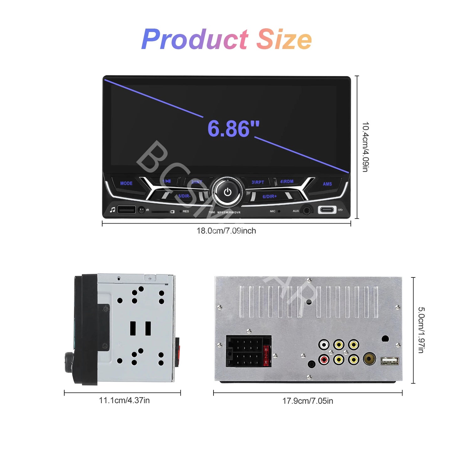 6.86 2Din Touch Screen Wireless Carplay Portable Car Stereo Android Auto AUX