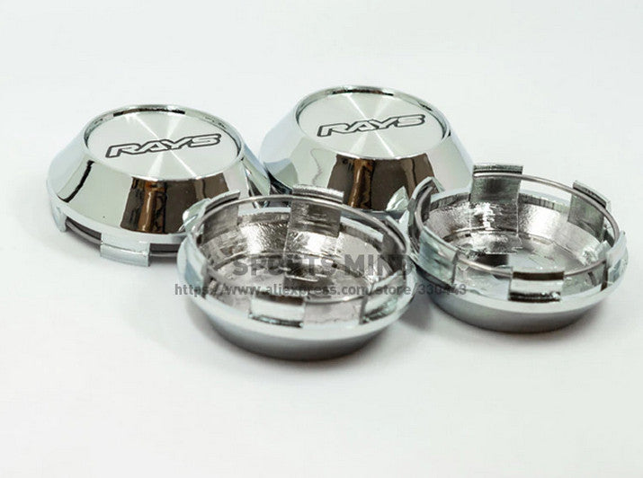 4-piece set of 68mm light silver chrome wheels with center hubcaps and badges TE37