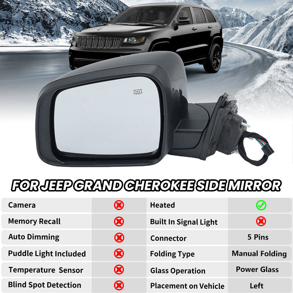 F¨¹r for Jeep Grand Cherokee 2011-2021 Links Au?enspiegel Spiegel Beheizt Schwarz