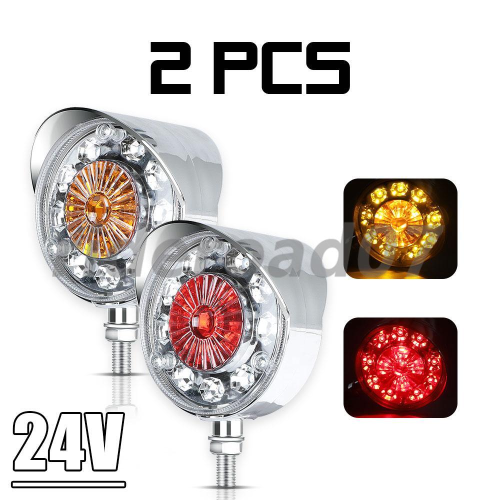 2pcs Round LED Double Face Side Marker Semi Fender Brake Tail Lights Truck