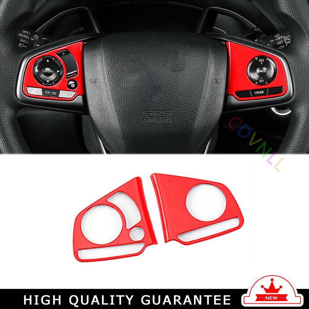 Steering Wheel Button Frame Trim 2PCS for Honda for Civic 10th 2016-2021 Bright Red