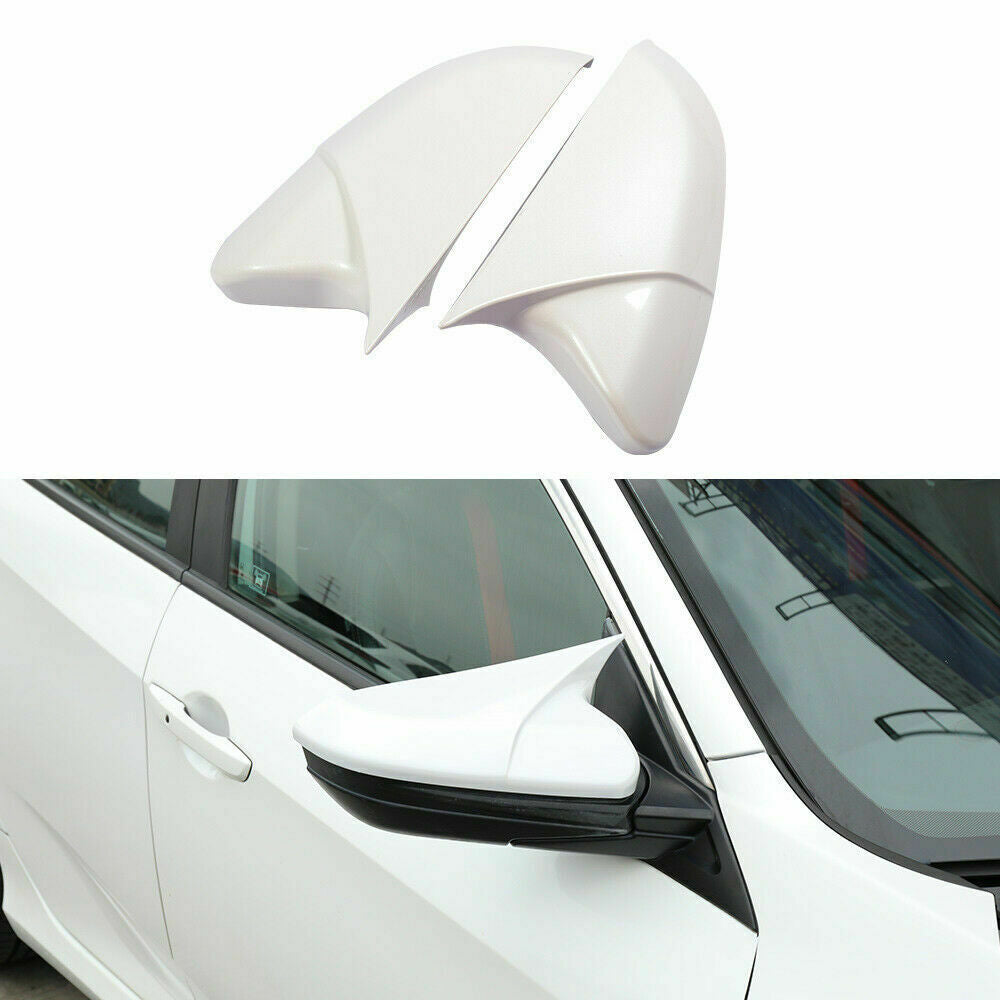 2White OX Horn RearView Mirror Protective Cover Trim for Honda for Civic 2016- 2021