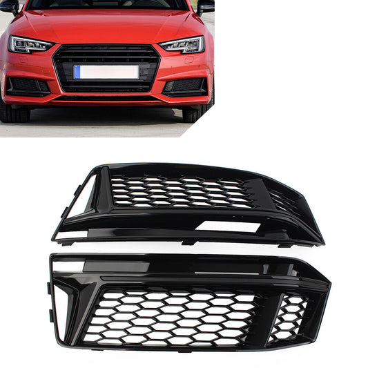 Honeycomb Fog Light Grille Cover Glossy Black Fit for Audi A4 B9 S-Line S4 2016-18