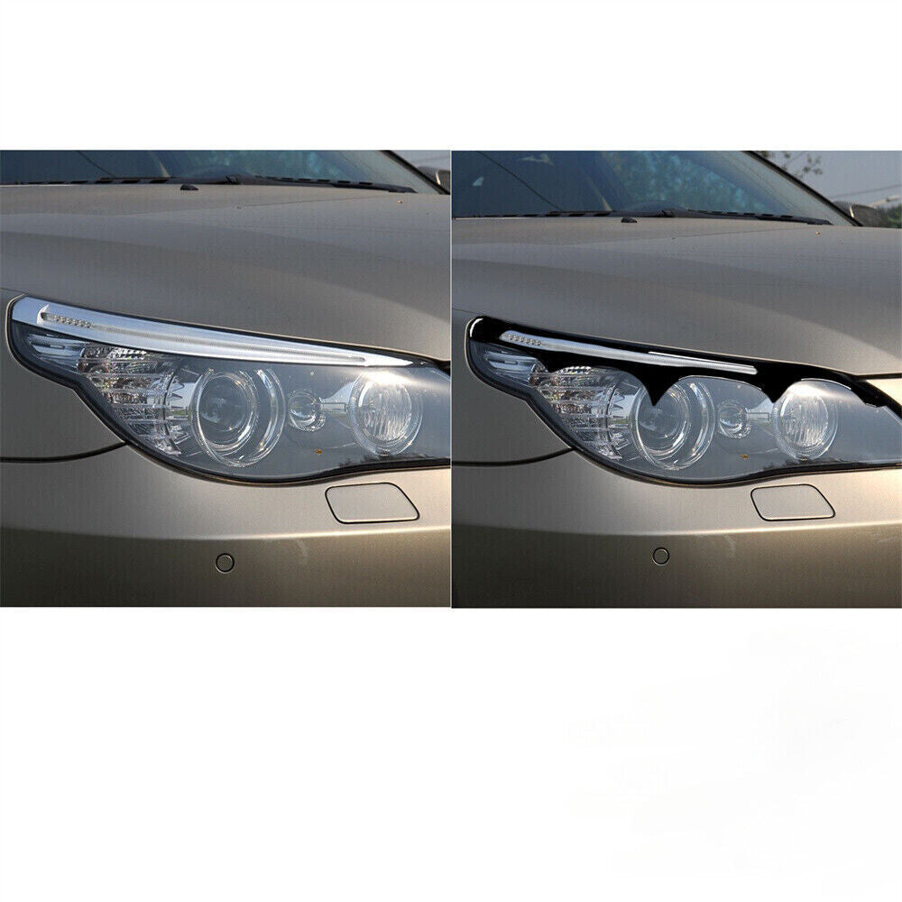 2X Black Gloss Front Headlight Eyelid Eyebrow Cover for BMW 5 Series E60 2004-10
