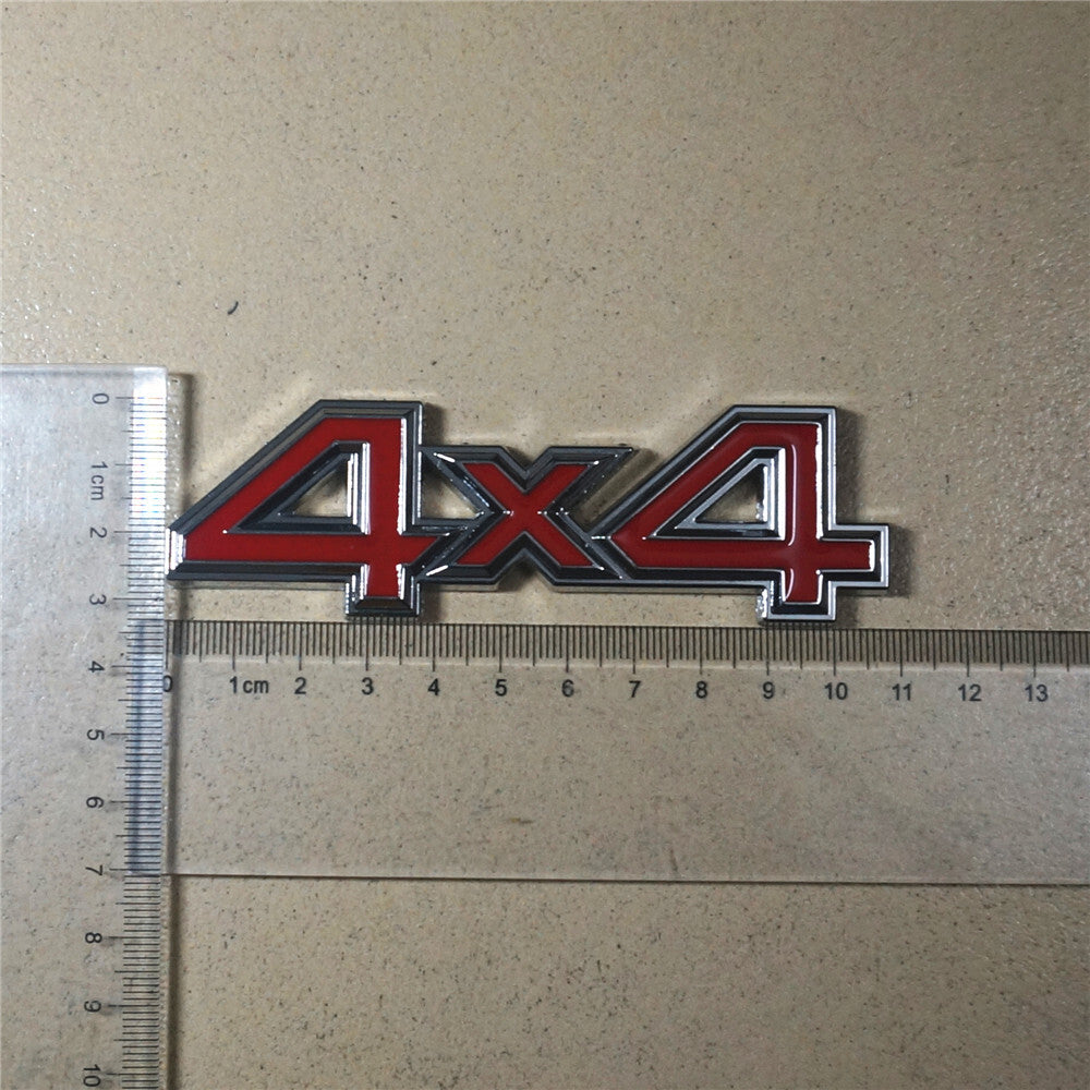Red Silver 4x4 Chrome Metal Grille Emblem + 2x Decal Sticker Badge Motor Limited