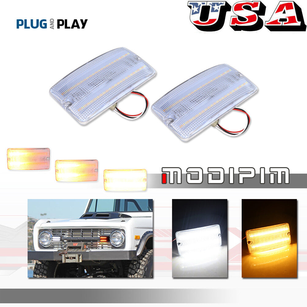 2-Piece Clear Front Grille Turn Signal Light (DRL) Set for Ford for Mustang 1969-1977