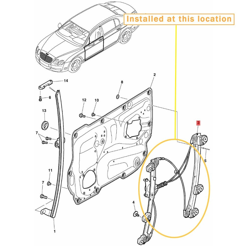 Equipment Manufacturer ( ): 3W5837462B- Right Front Window Adjuster for Bentley Flying Spur