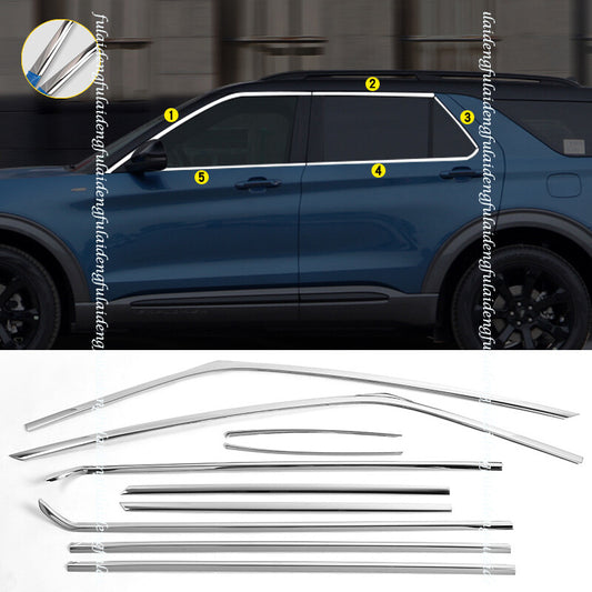 for Ford Explorer 2020-22 Chrome silver Car Window Strips frame Sill Cover Trim