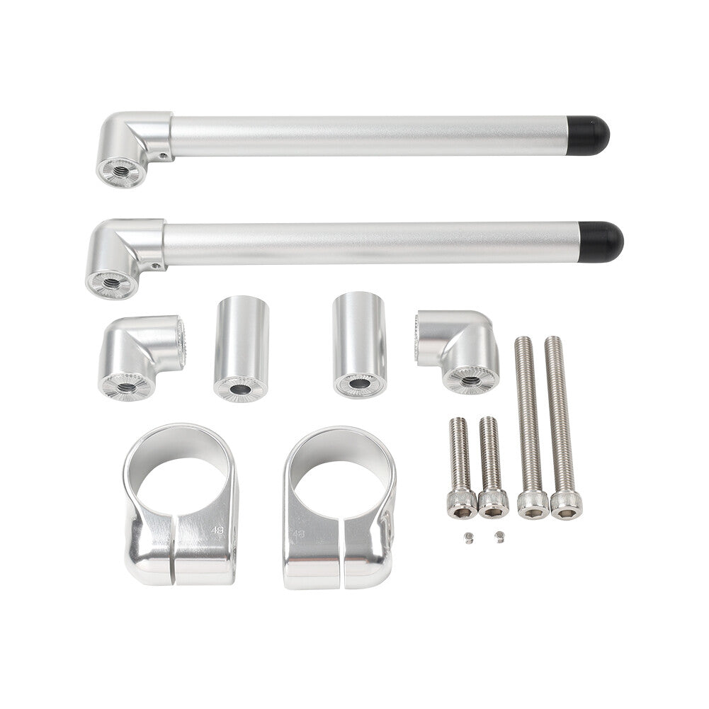 48MM Cafe Racer Bars 7/8 Universal Clip-On Handlebar Fork Tube Silver