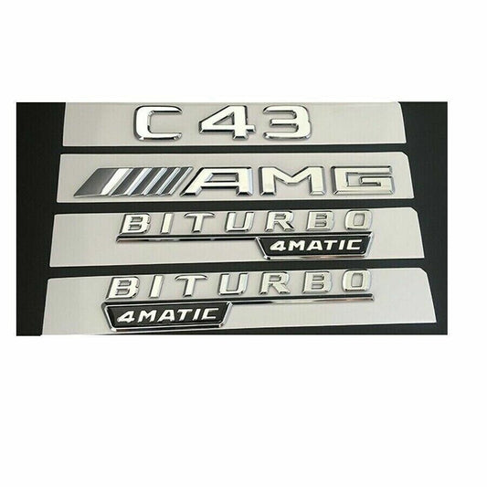 Chrome C43 AMG BITURBO 4MATIC Trunk Fender Badges Emblems for AMG C43