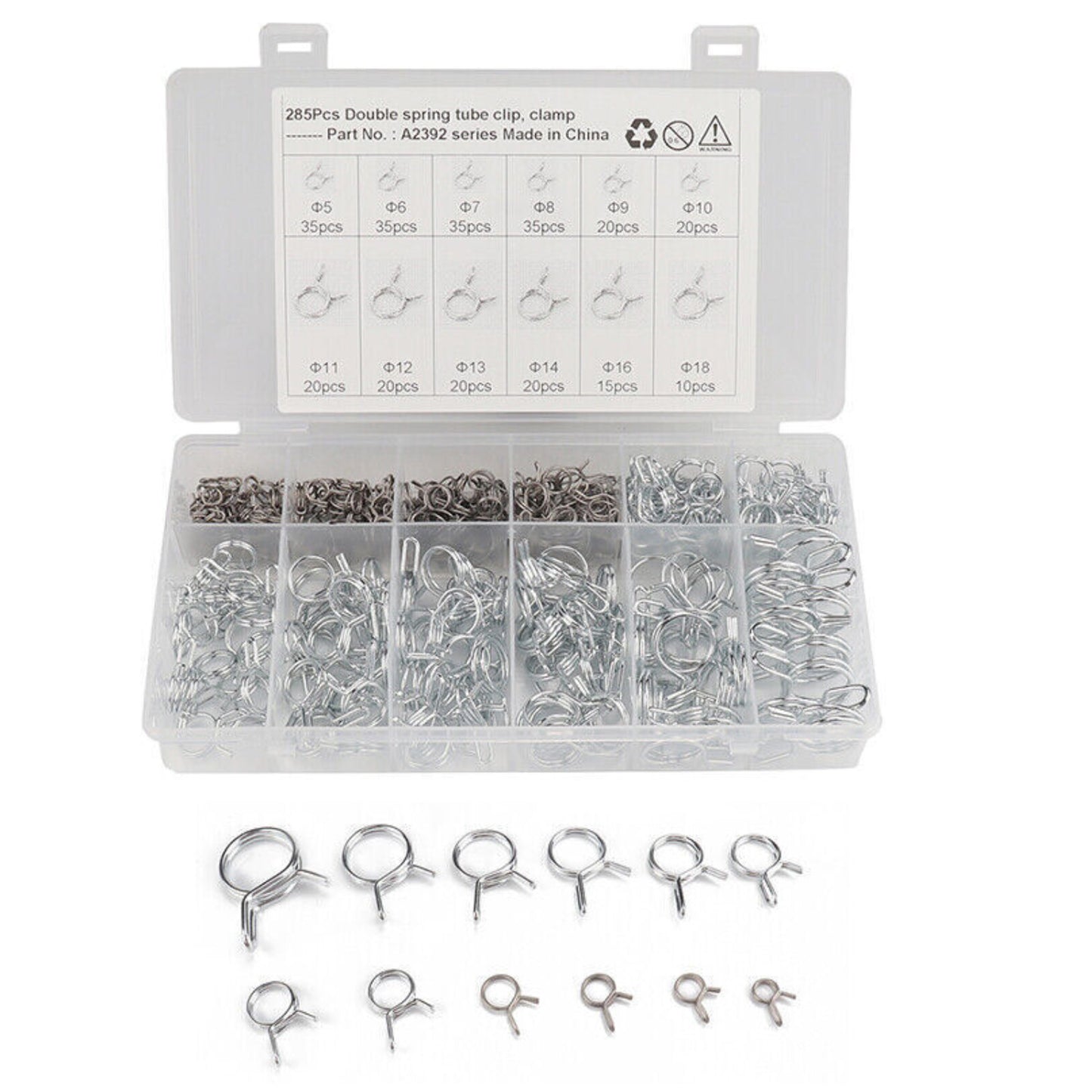 285PCS 12 Sizes Stainless Double Wire Fuel Line Hose Tube Clamp Spring Clips