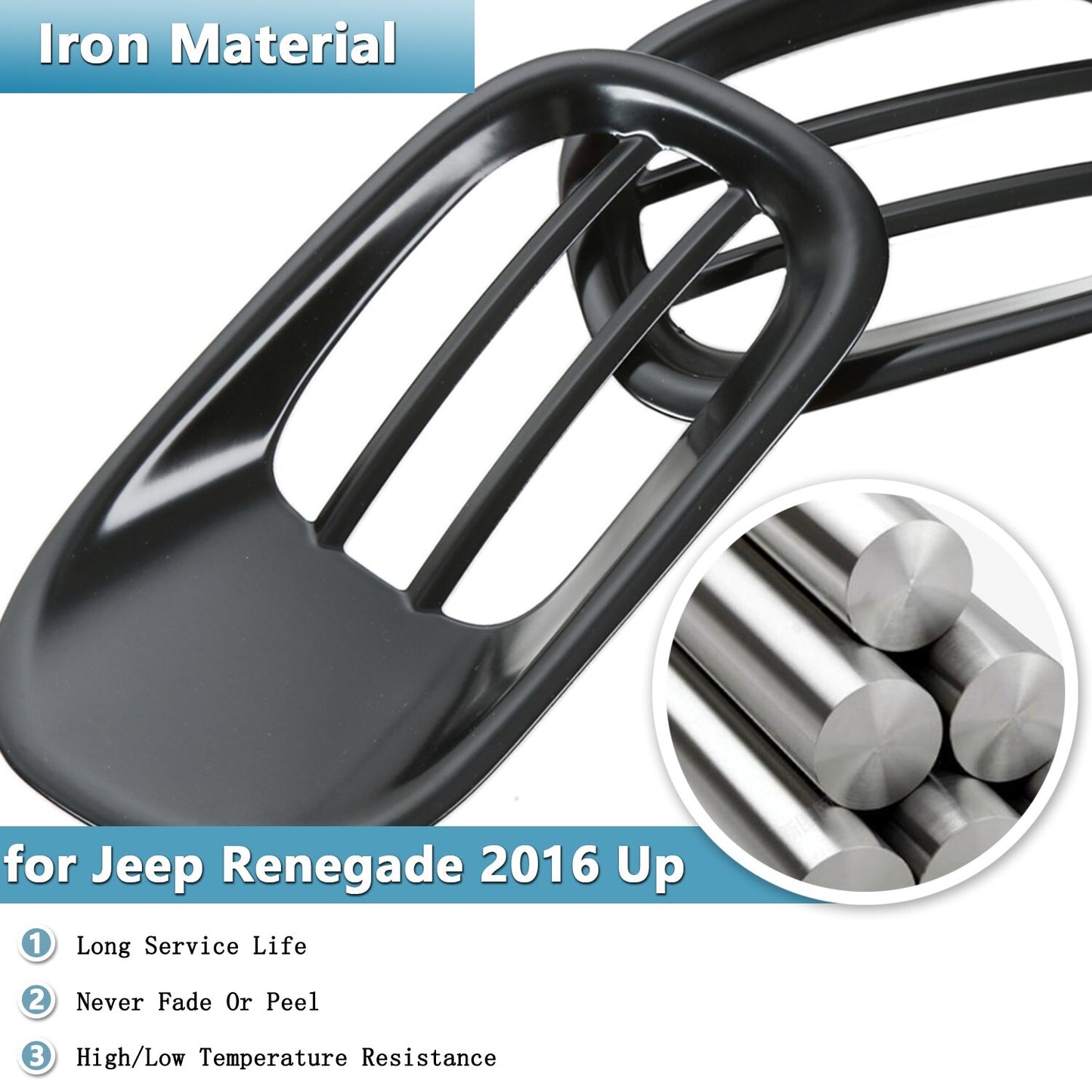 Black Iron Tail Rear Fog Light Lamp Cover Trim Bezel for Jeep Renegade 2016-2023
