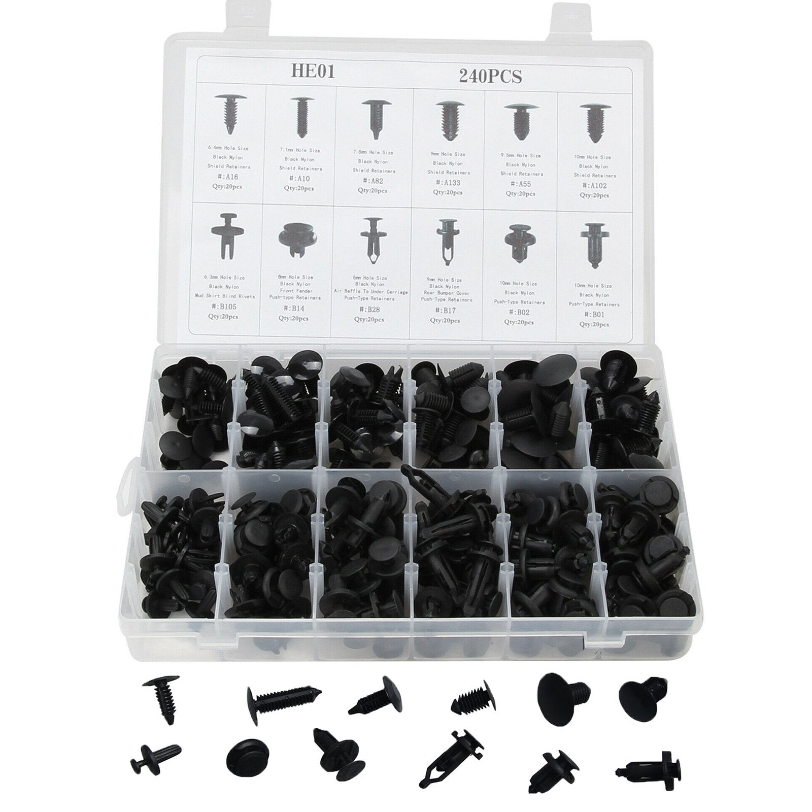 New 240pcs Car Body Retainer Push Type Pin Rivet Trim Clip Panel Moulding Kit