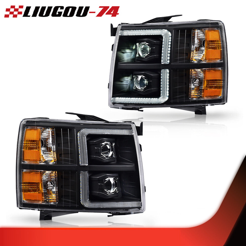 Suitable for 2007-2014 for Chevrolet Silverado with black body and clear/amber headlights - new.