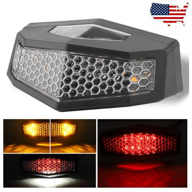 Motorcycle Rear LED Turn Signal Stop Brake Tail License Plate Light Integrated