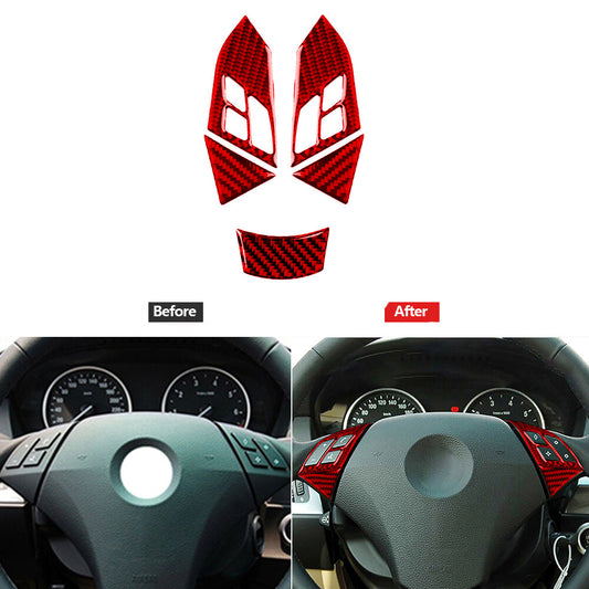 5Pcs Red Carbon Fiber Steering Wheel Button Cover Trim for BMW 5Series E60 05-11