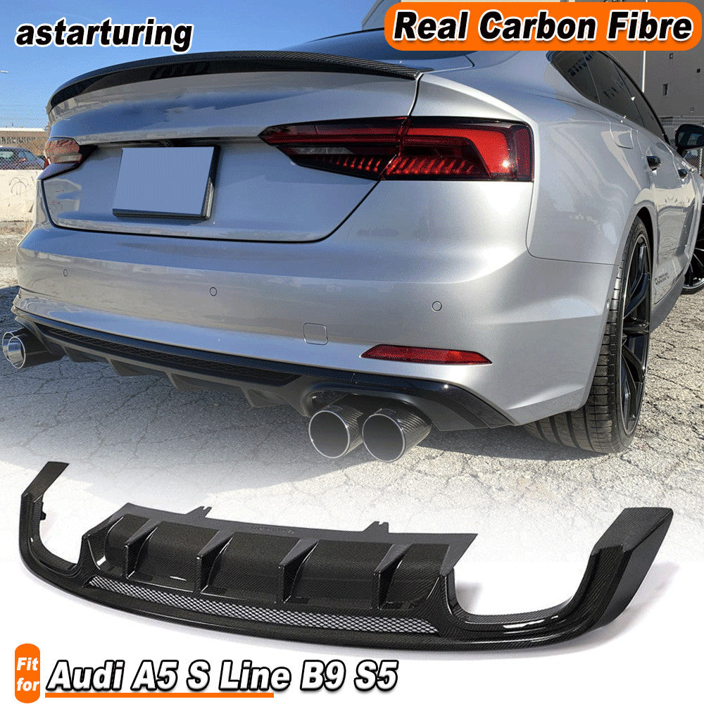 for Audi A5 S Line B9 S5 2017-2019 REAL CARBON Rear Bumper Diffuser Lip Spoiler