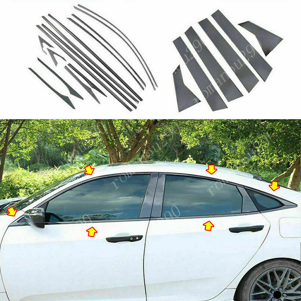for Honda for Civic Sedan 2016-2021 Black steel Window Strip Sill Molding Cover Trim