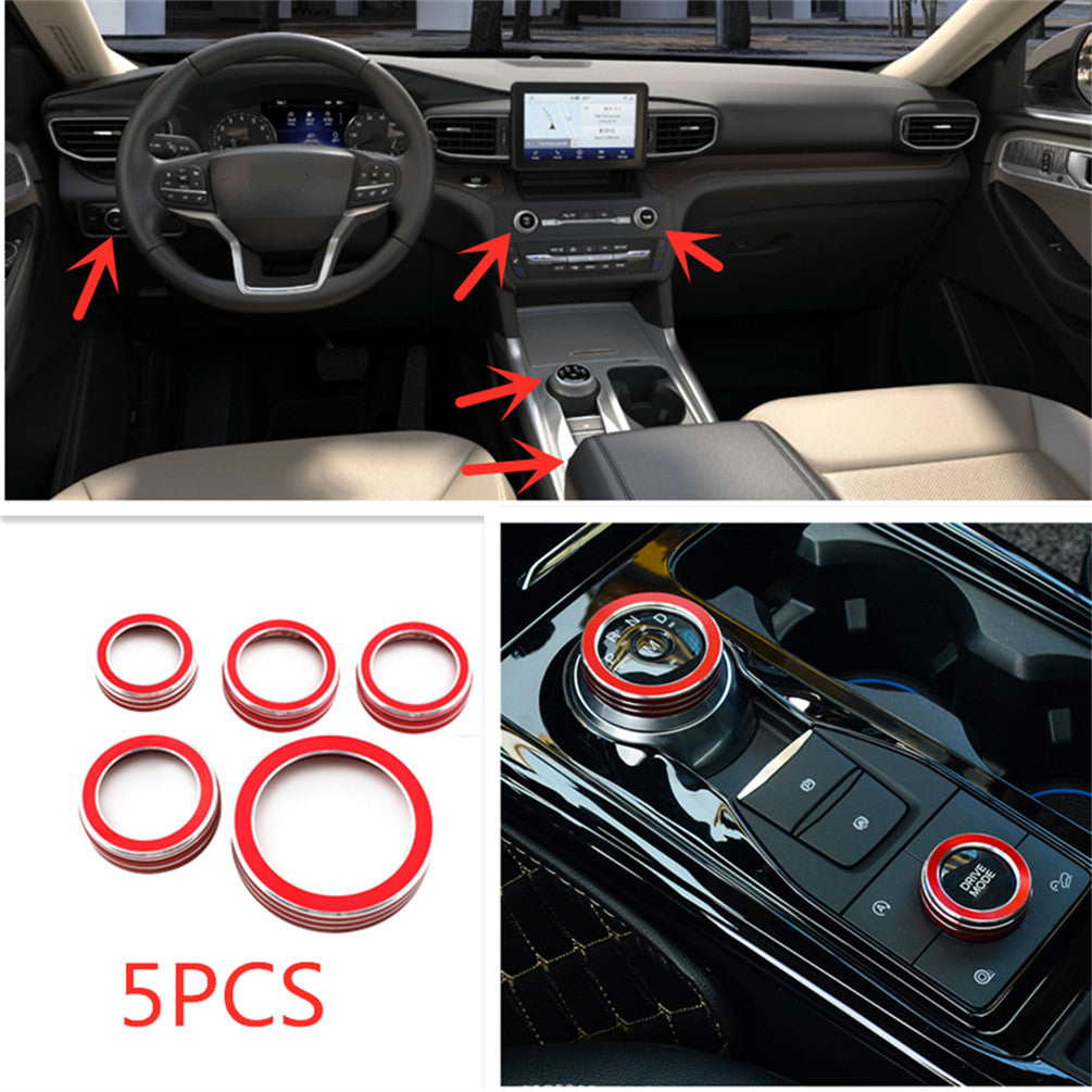 5X Red Dashboard Console Knob Button Ring Cover Trim for Ford Explorer 2020-2022