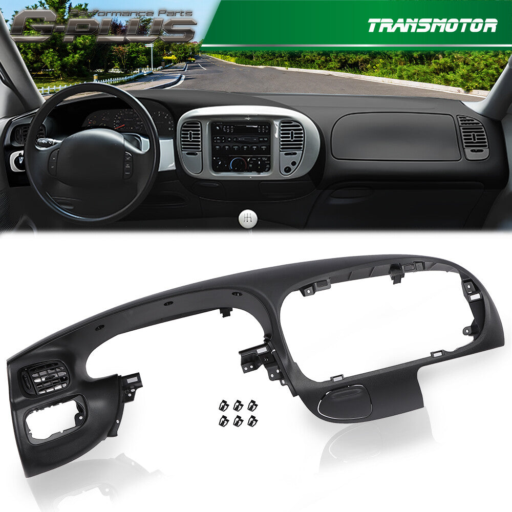Fits 97-03 F150 Expedition Dash Pad bezel and center dashboard radio bezel in black.