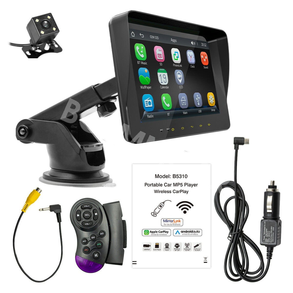 7in Portable Car Radio Stereo For Apple CarPlay Android Auto W/Backup Camera