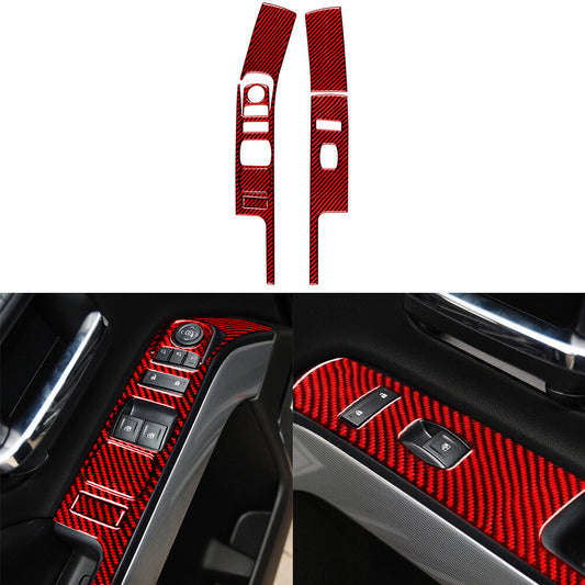Red Carbon Fiber Front Door Window control Trim For Silverado for GMC for SIERRA 2014-18