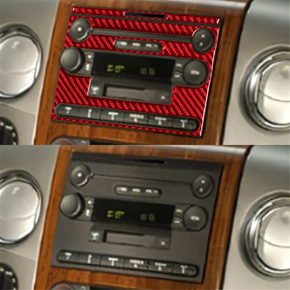 Red Carbon Fiber Interior Radio With CD Cover Trim for Ford F150 FX4 2004-2008 B
