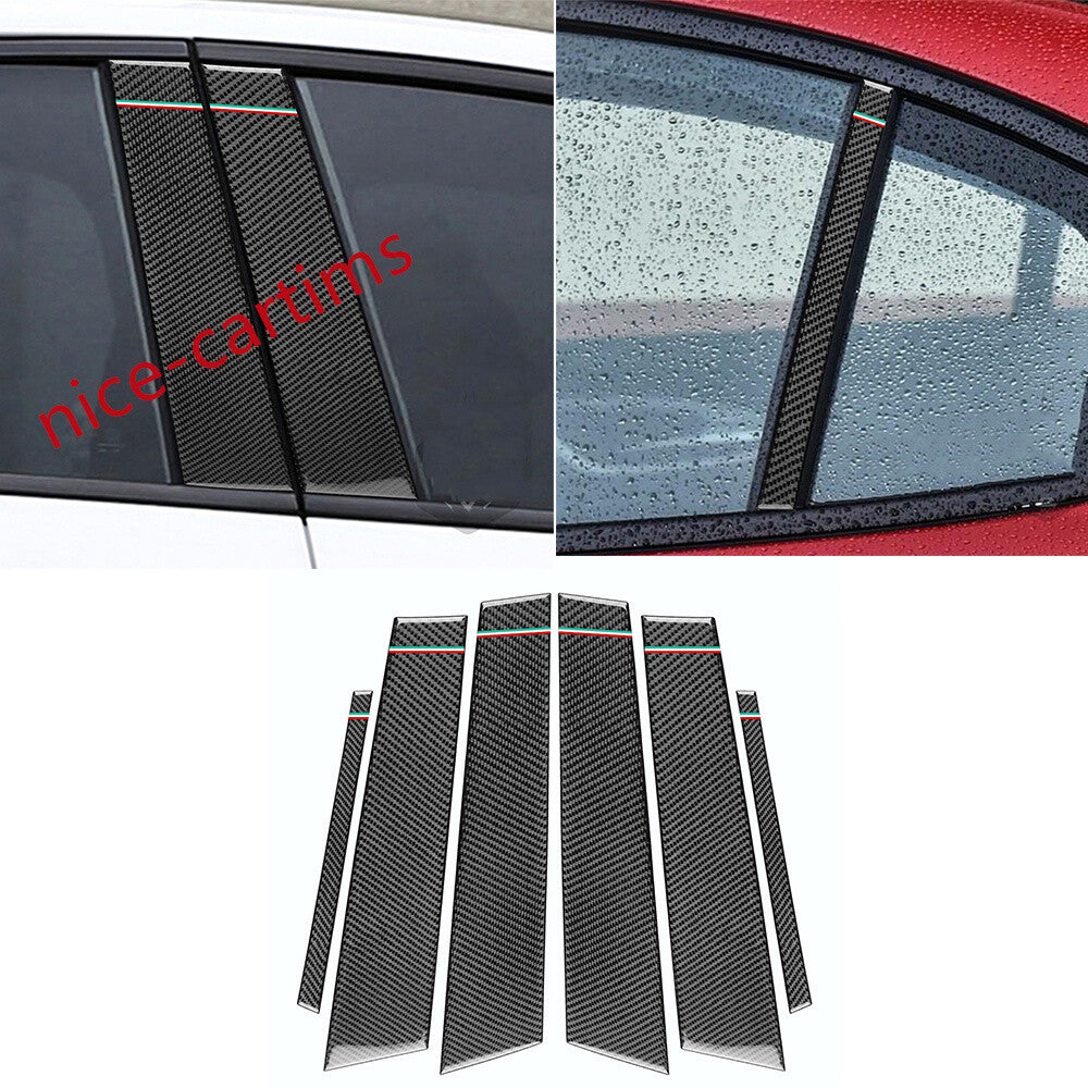 6¡ÁSoft Carbon Fiber Window Pillar Posts Panel Trim for Alfa Romeo Giulia 2017-21