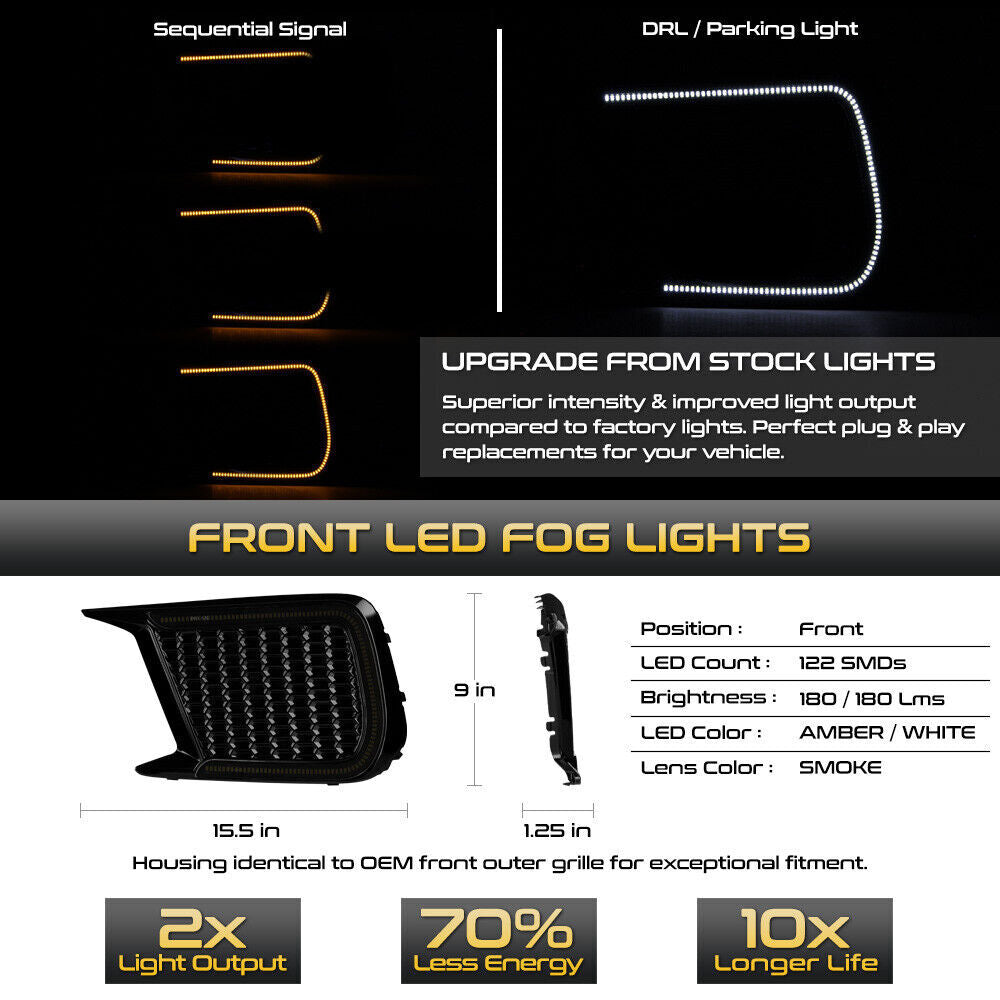 Switchback Sequential Smoked LED Fog Lamp Cover Bezel DRL For 2018-2021 WRX STi