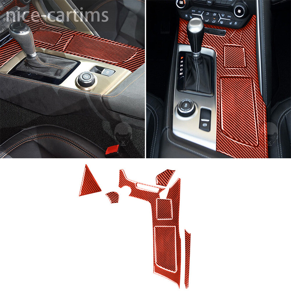 7¡ÁRed Carbon Gear Shift Cup Holder Panel Cover for Chevrolet for Corvette C7 2014-19