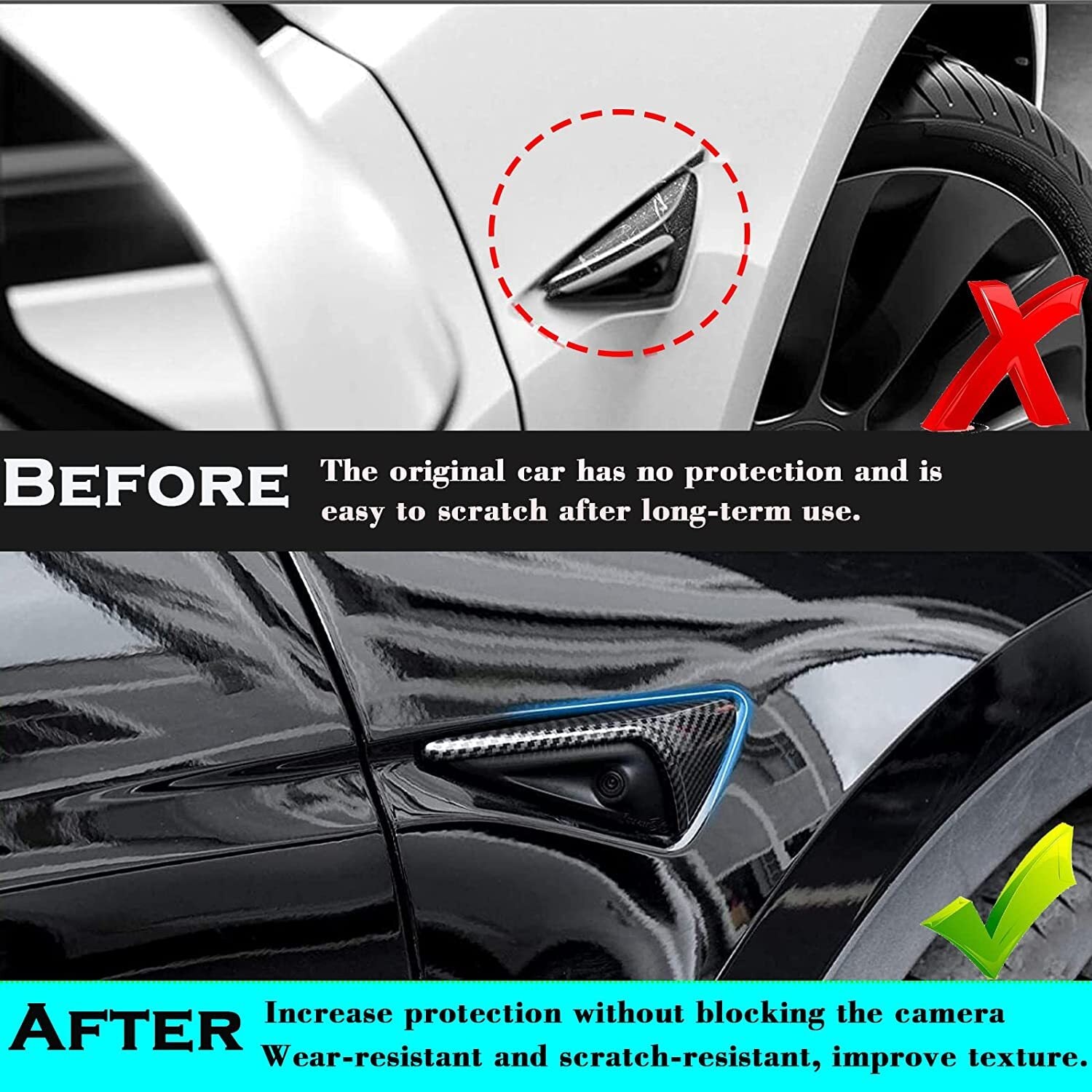 Matte dry carbon fiber side fender camera cover trim for Tesla Model 3 Y 2015-up