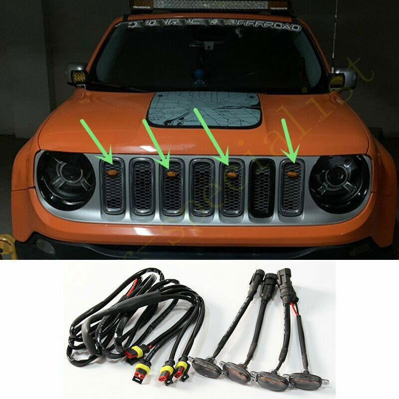 4P for Jeep Renegade 2015-2022 Amber LED Lights Front Bumper Grille Running Lamp