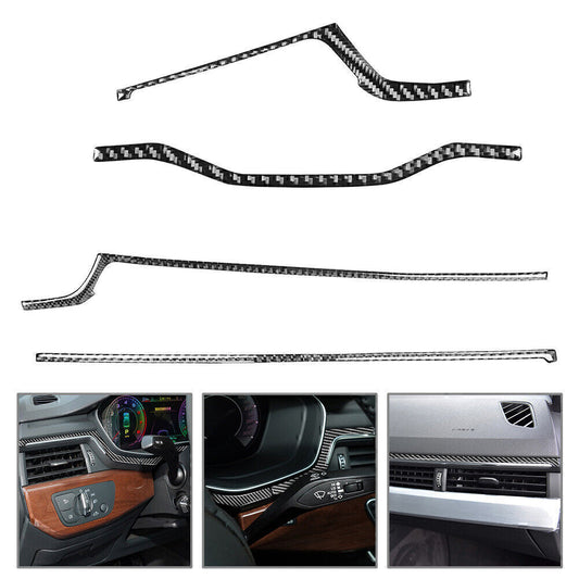 4 Pcs Carbon Fiber Interior Dashboard Panel Cover Trim for Audi A4 B9 2017-2019