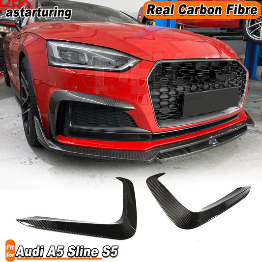 Fit for Audi A5 Sline S5 2017-19 REAL CARBON Front Bumper Splitter Spoiler Fins