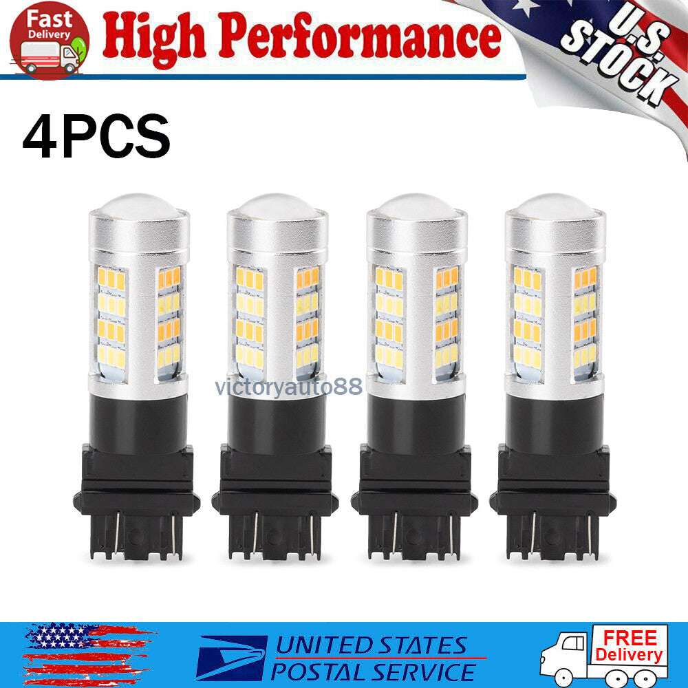 4 White/Amber 3157 LED DRL Switch Turn Signal Parking Bulbs (Incorrect)