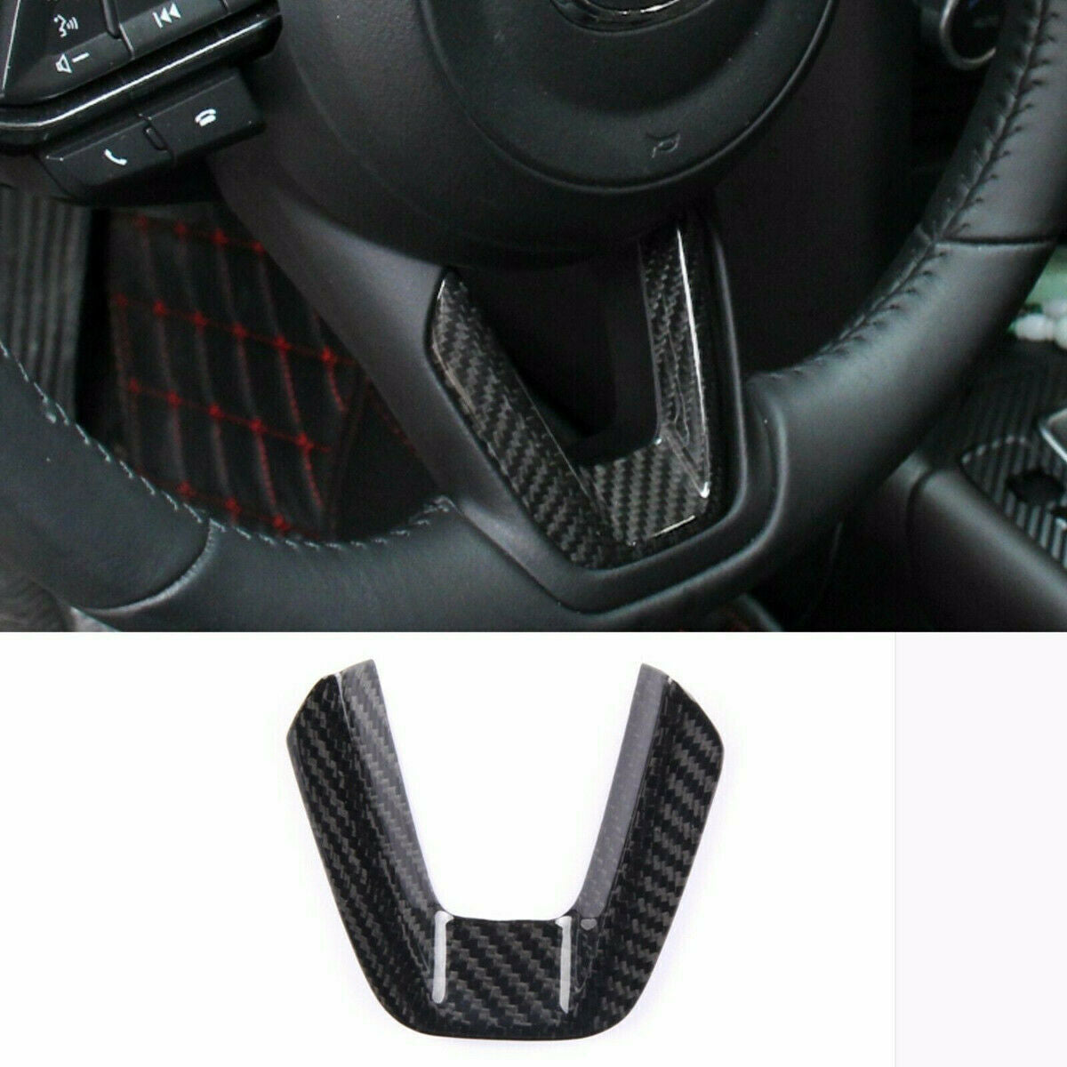 for Mazda CX-5 2017-2021 ABS Carbon Fiber Steering Wheel Sheet Decor Cover Trim