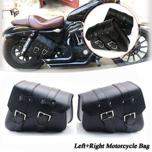 A pair of black side saddlebags for Harley-Davidson Sportster XL883 1200 motorcycles.