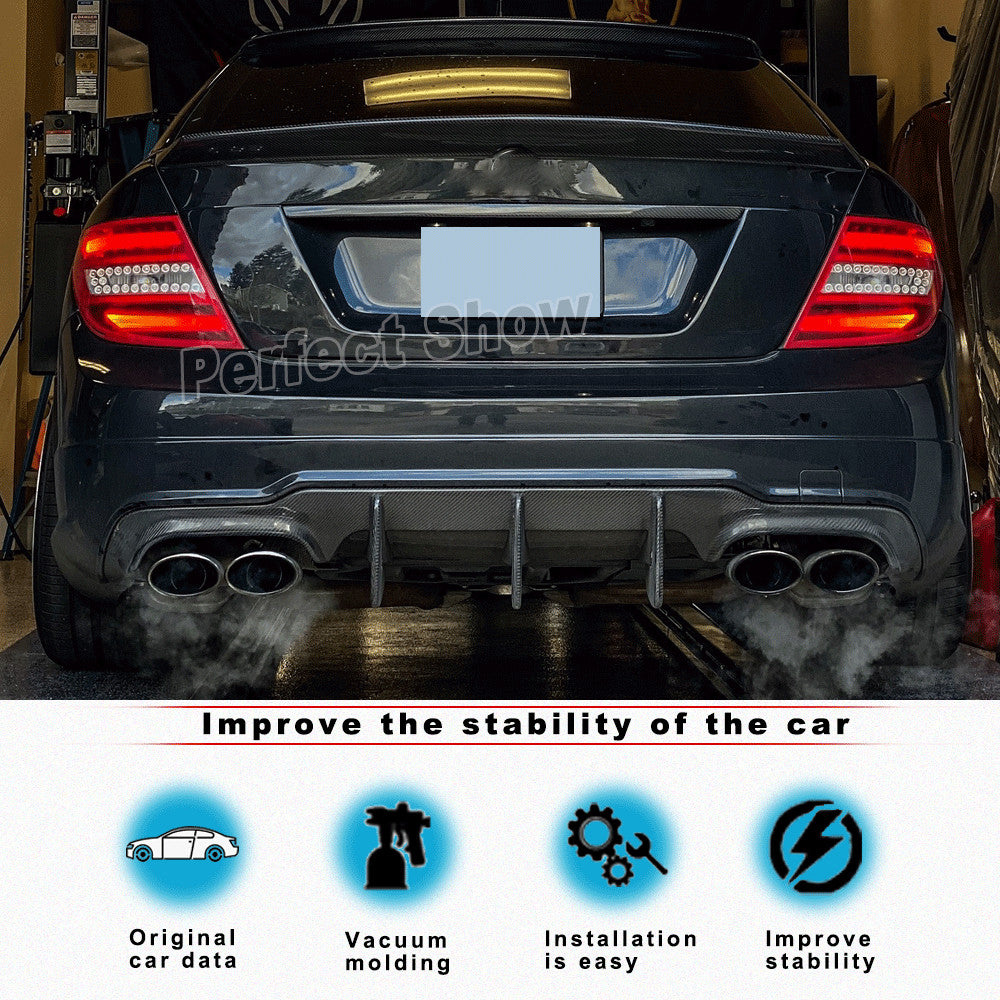 Fit for Benz W204 C204 C63 2012-15 Carbon Fiber Big Fin Rear Bumper Diffuser Lip