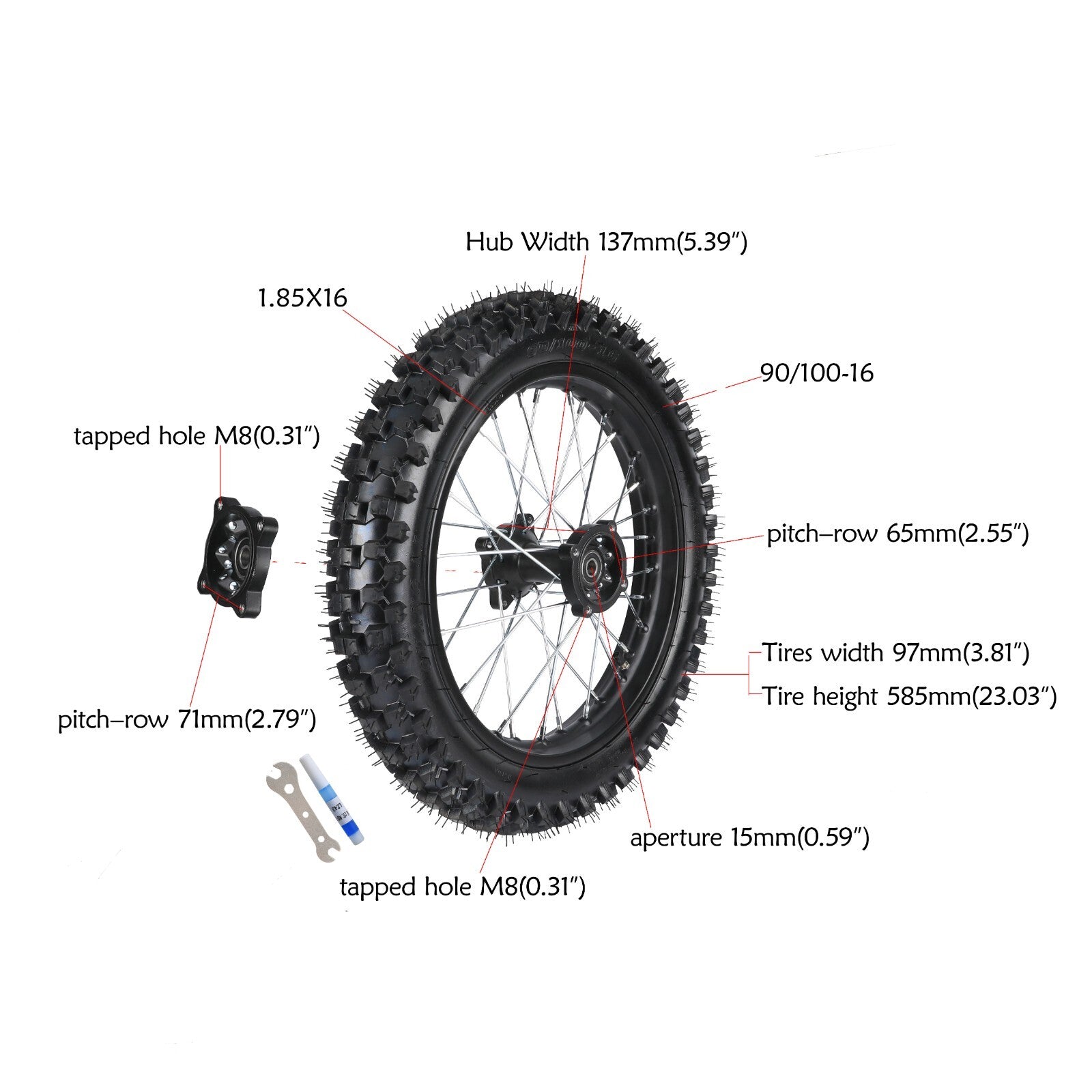 16-inch rear wheel swingarm kit, 90/100-16 tires and rims, assembled for SSR 150cc/200cc pit bikes.