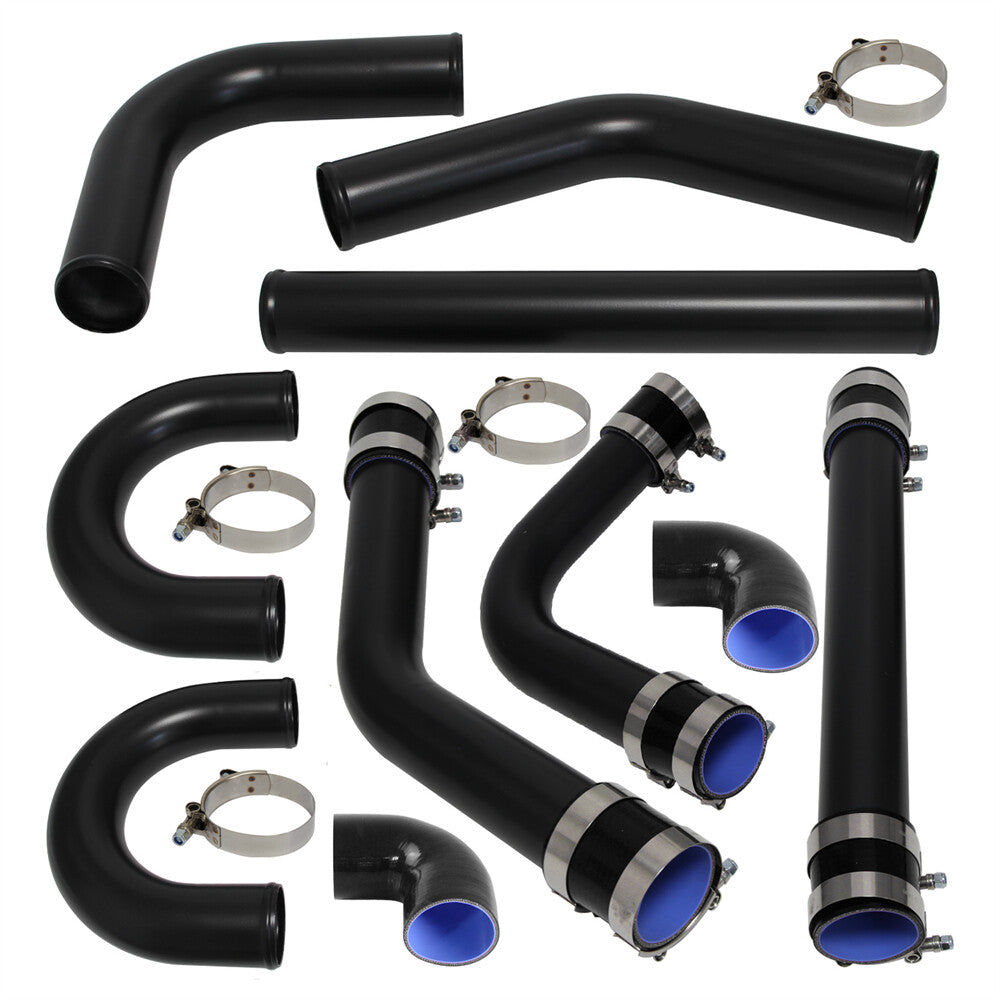 2.5 63mm Universal Intercooler Turbo Boost Air Pipe Hose Kit L=450mm 8PCS Black