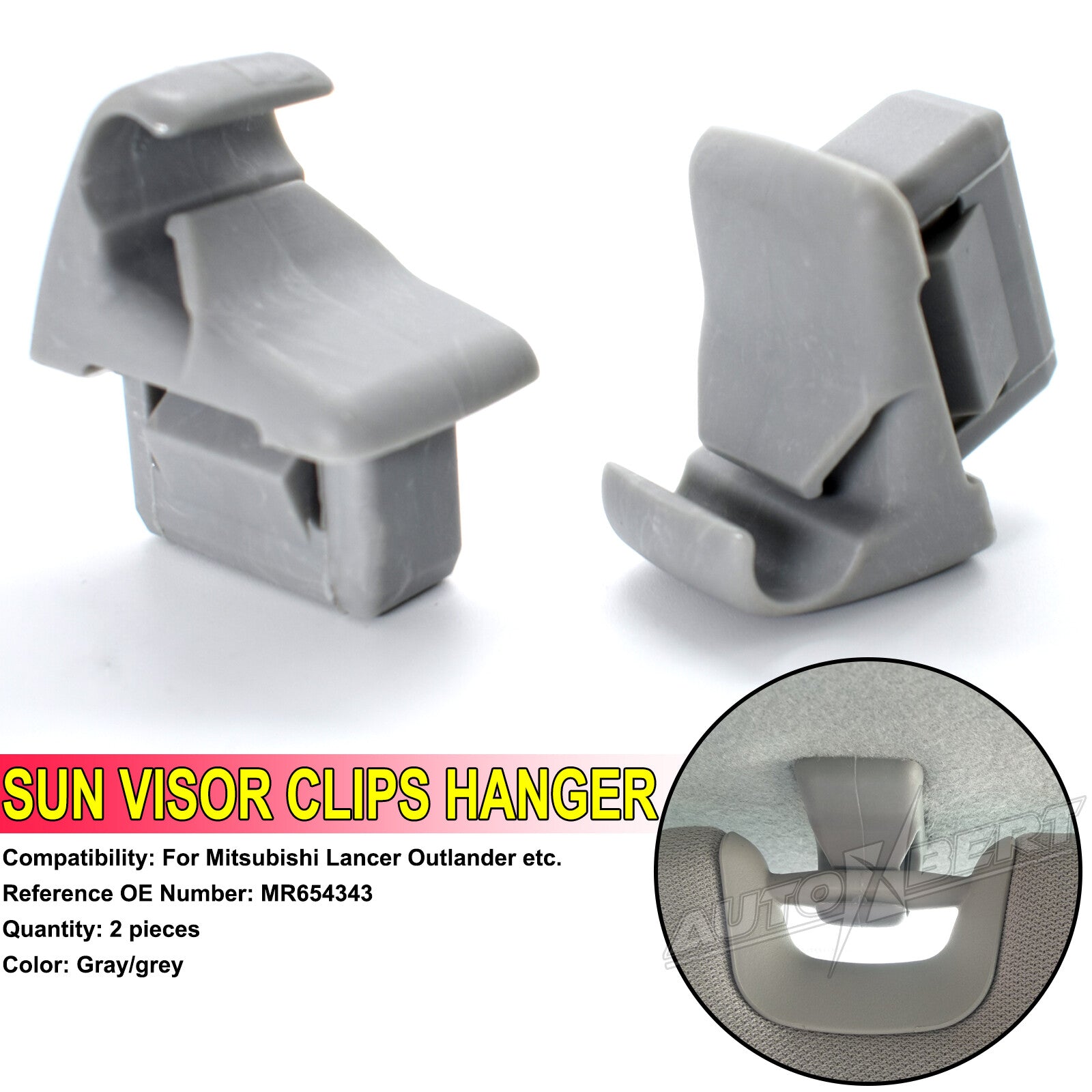 2 X Sun Visor Hook Clips Hanger Bracket for Mitsubishi Lancer Outlander ASX Gray
