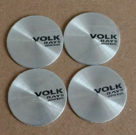 4-Piece Pack of Volk Rays Silver Edge Stickers, Wheel Center Stickers, Rim Stickers, Logos, 56mm