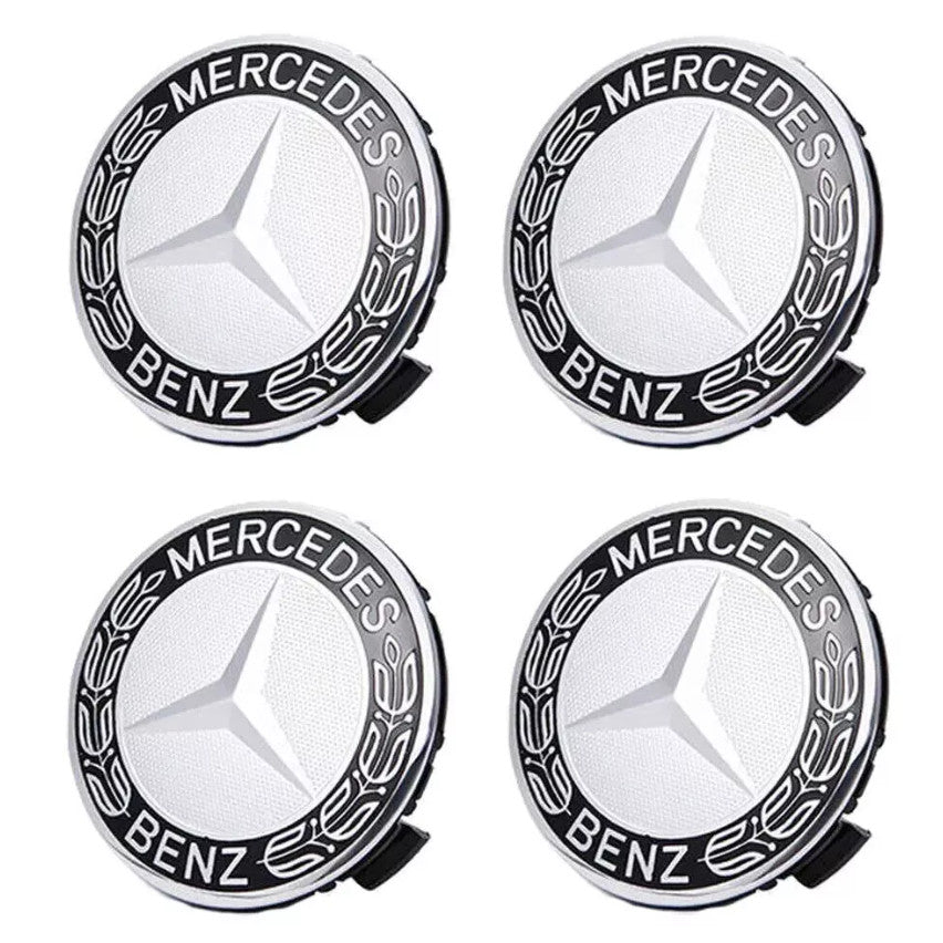 4-Piece for Mercedes-Benz Alloy Wheel Center Caps, 75mm Badges, Black Wheel Badges - Set