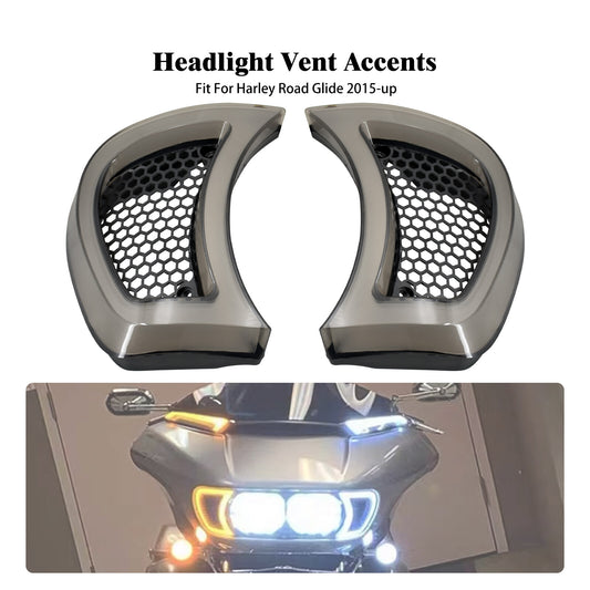 Headlight Vent Accent w/ Smoke Lens LED Light Fit for Harley Road Glide 15-2023