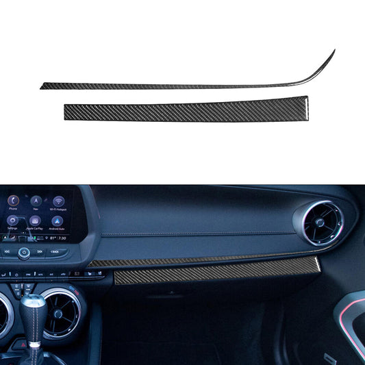 2X Dashboard Lower Trim Strip Cover Carbon Fiber for Chevrolet Camaro 2016-2018