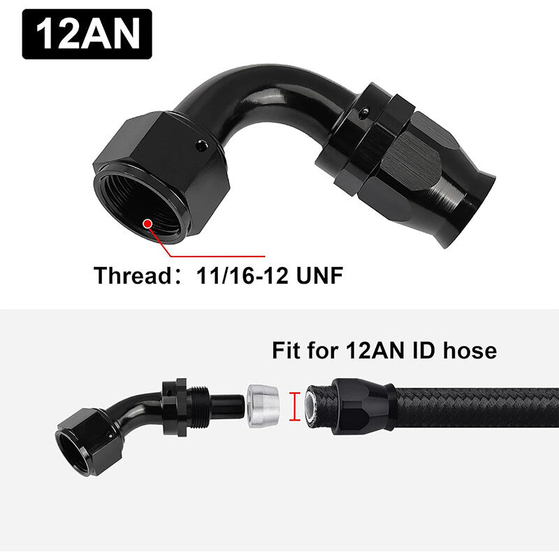 12AN PTFE Hose End Fitting Adapter AN12 90 Degree for PTFE Hose Line Only Black